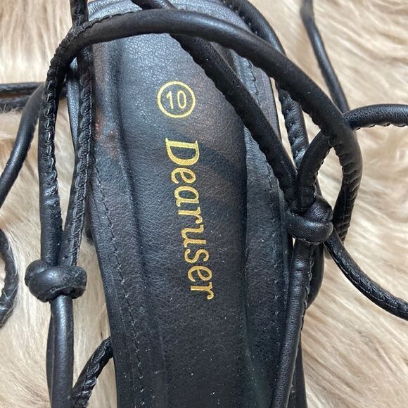 Dearuser Square Open Toe Lace up Wrap Chunky High Heels Strappy Block Sandals - Picture 4 of 13